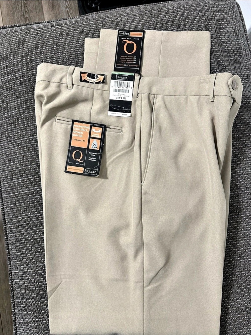 Haggar Essential Comfort Dress Pants Relaxed Fit Gray Waist 34 Length 32